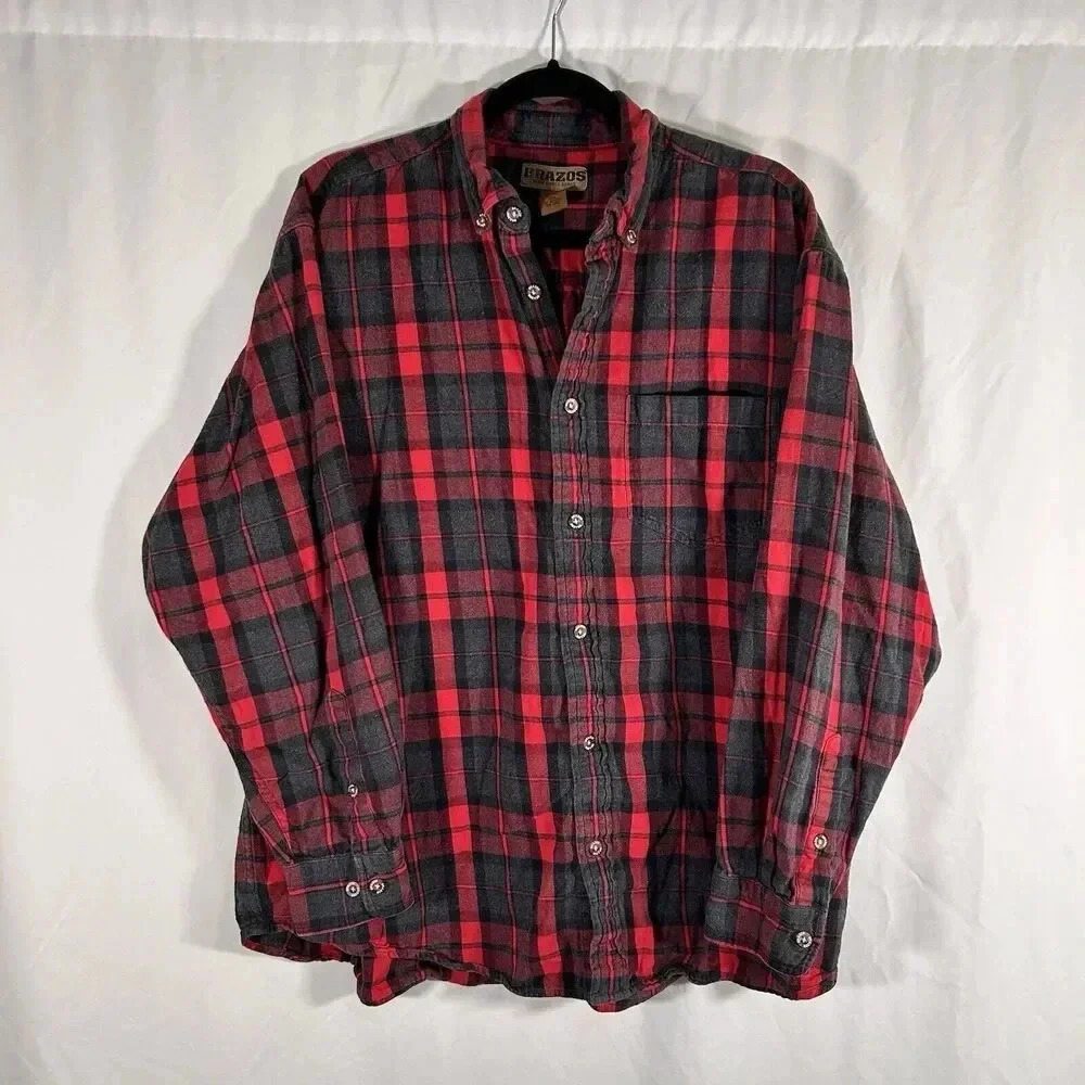 Brazos Flannel Shirt Men's XL Red Plaid Button Up Long Sleeve Work Force Series